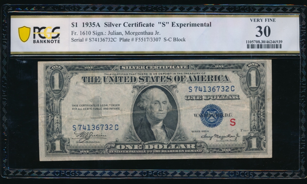 Fr. 1610 1935A $1  Silver Certificate S Experimental PCGS 30 S74136732C
