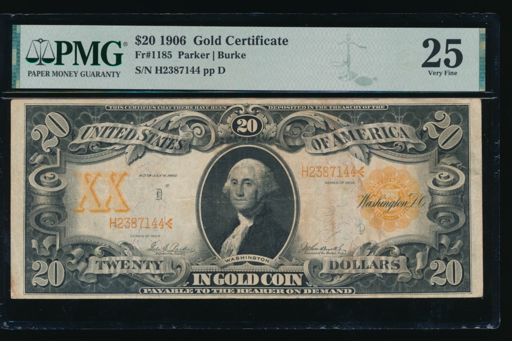 Fr. 1185 1906 $20  Gold Certificate  PMG 25 H2387144