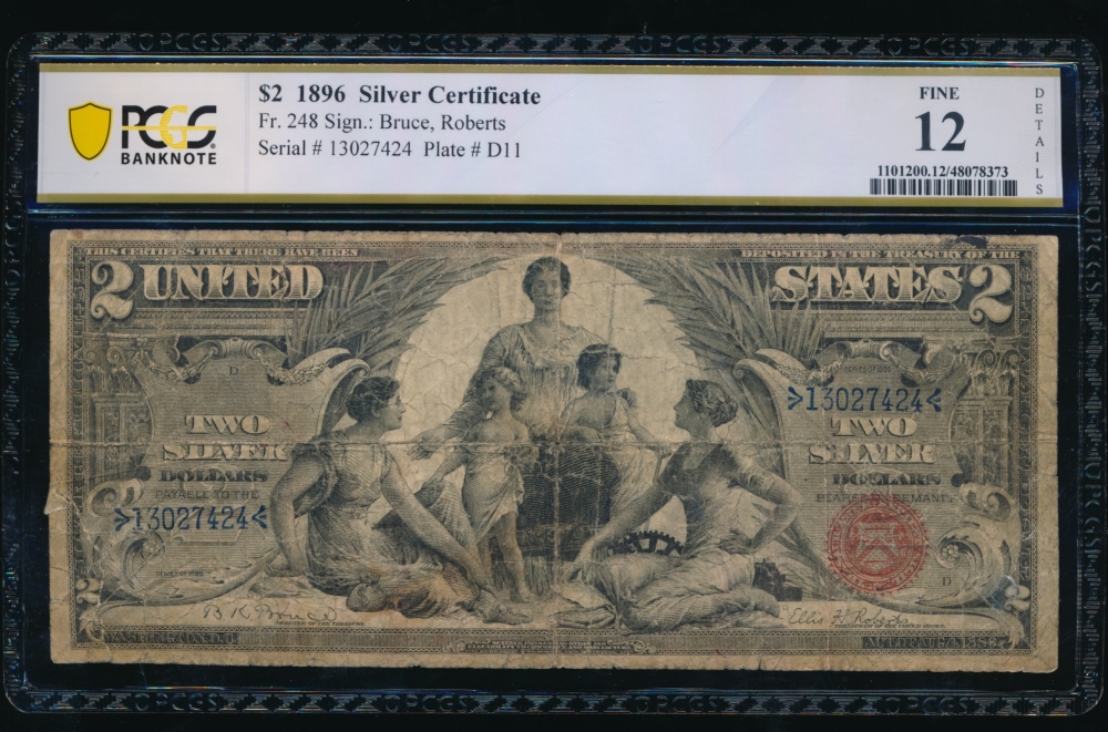 Fr. 248 1896 $2  Silver Certificate  PCGS 12 details 13027424