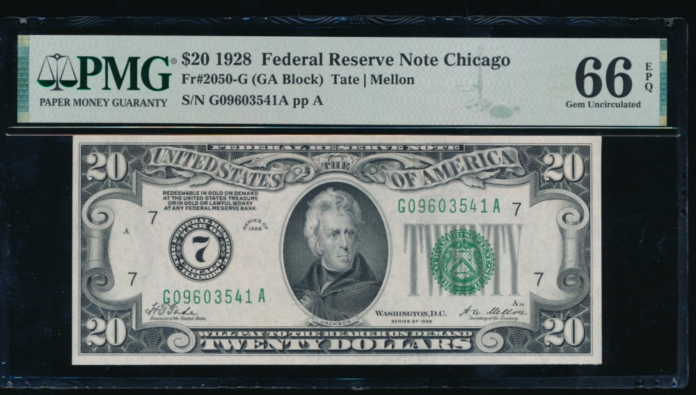 Fr. 2050-G 1928 $20  Federal Reserve Note Chicago PMG 66EPQ G06903541A