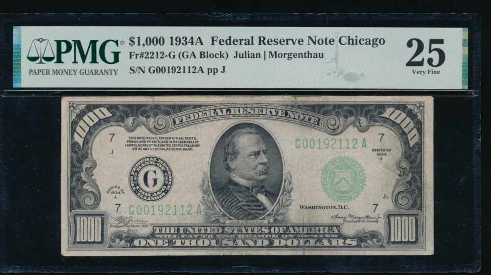 Fr. 2212-G 1934A $1,000  Federal Reserve Note Chicago PMG 25 G00192112A