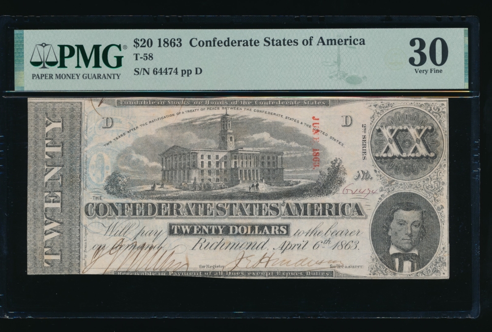 Fr. T-58 1863 $20  Confederate  PMG 30 comment 64474