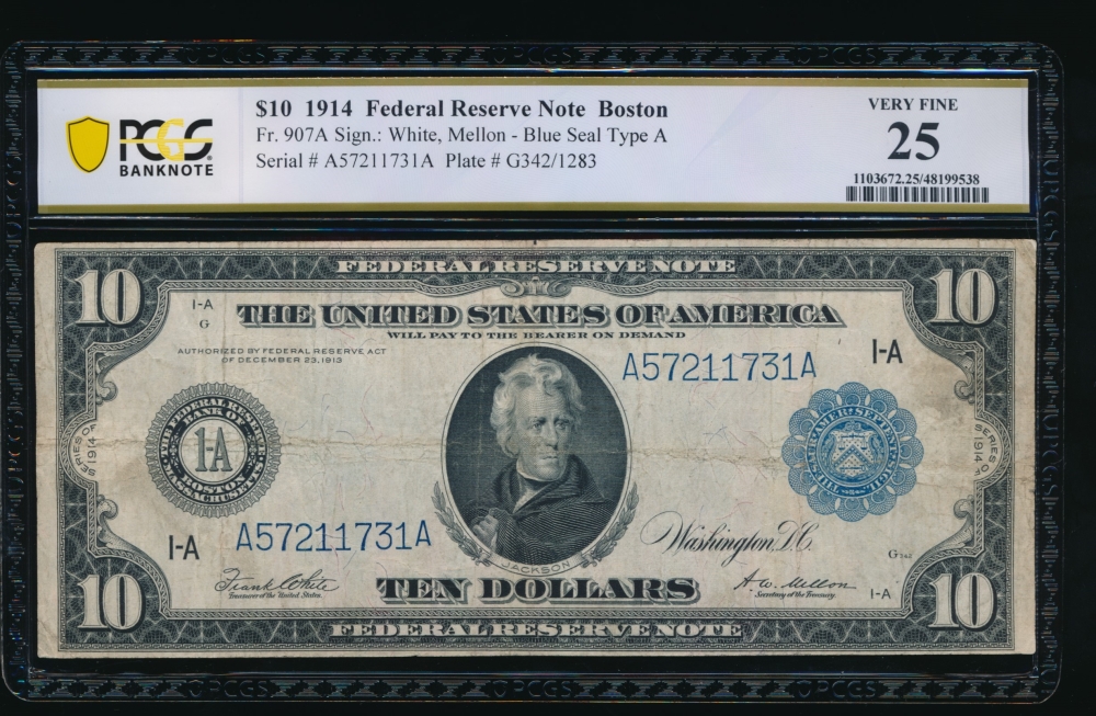 Fr. 907a 1914 $10  Federal Reserve Note Boston PCGS 25 A57211731A
