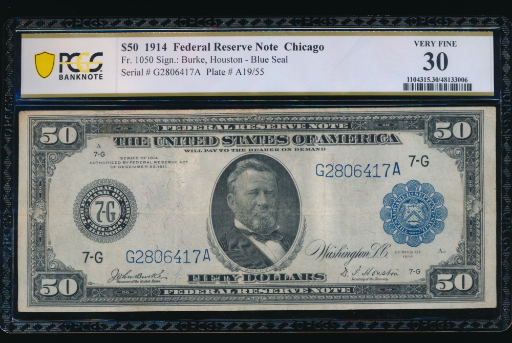 Fr. 1050 1914 $50  Federal Reserve Note Chicago PCGS 30 G2806417A