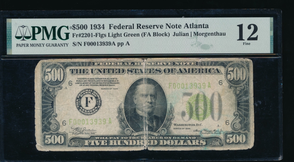 Fr. 2201-F 1934 $500  Federal Reserve Note Atlanta LGS PMG 12 comment F00013939A