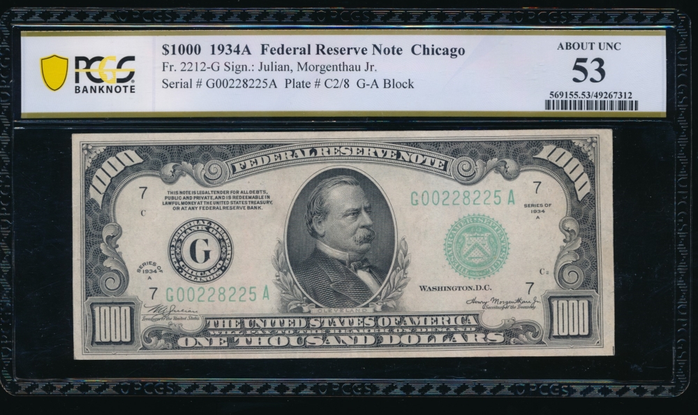Fr. 2212-G 1934A $1,000  Federal Reserve Note Chicago PCGS 53 comment G00228225A