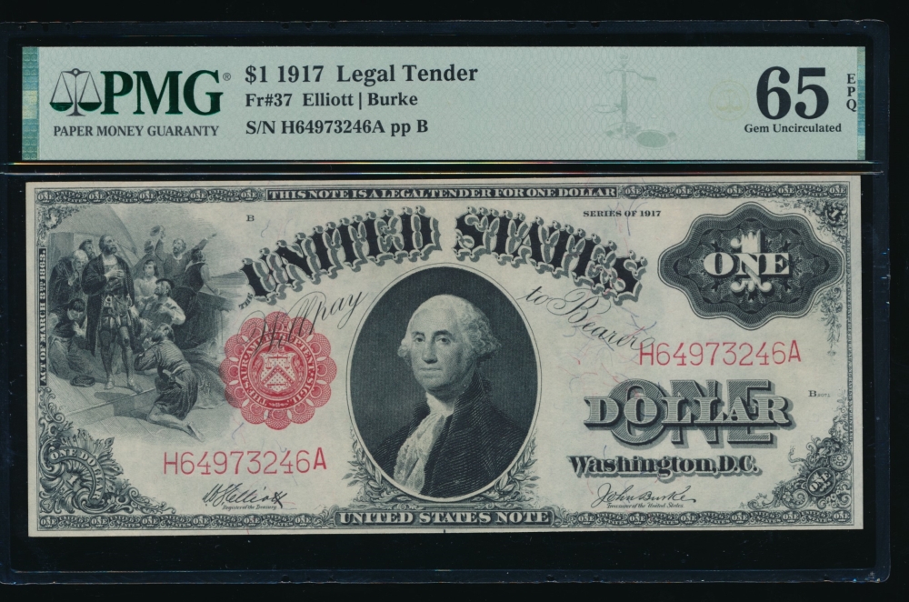 Fr. 37 1917 $1  Legal Tender  PMG 65EPQ H64973246A