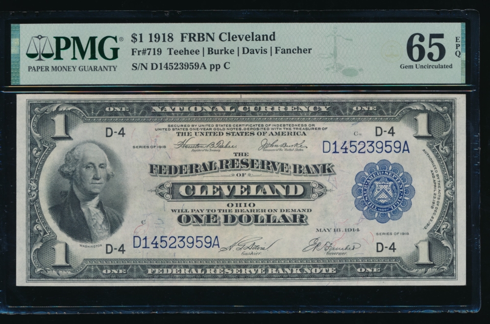 Fr. 719 1918 $1  FRBN Cleveland PMG 65EPQ D14523959A