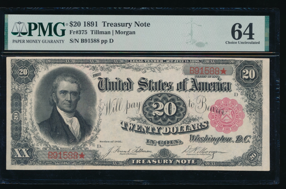 Fr. 375 1891 $20  Treasury Note  PMG 64 comment B91588*