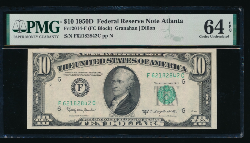 Fr. 2014-F 1950D $10  Federal Reserve Note Atlanta PMG 64EPQ F62182842C
