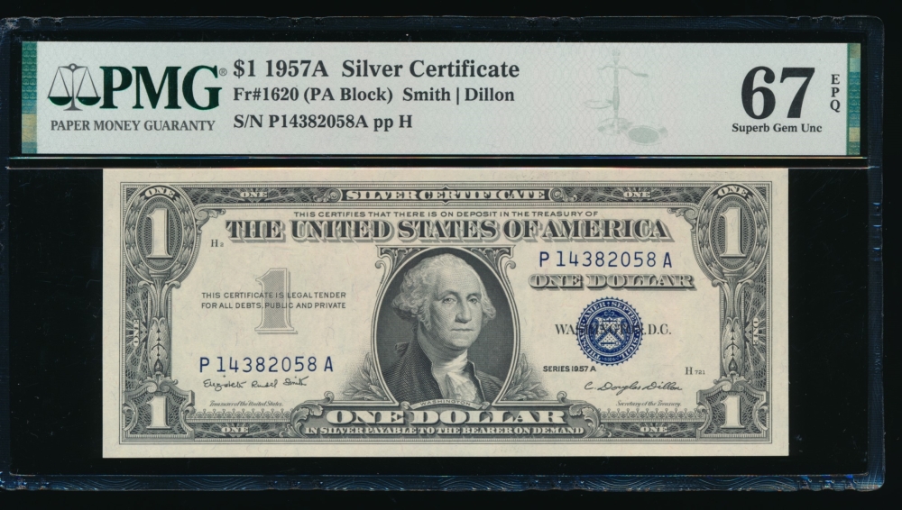 Fr. 1620 1957A $1  Silver Certificate PA block PMG 67EPQ P14382058A
