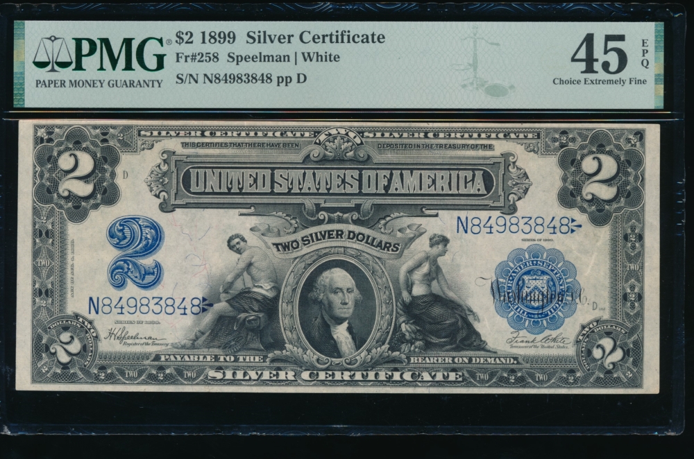 Fr. 258 1899 $2  Silver Certificate  PMG 45EPQ N84983848
