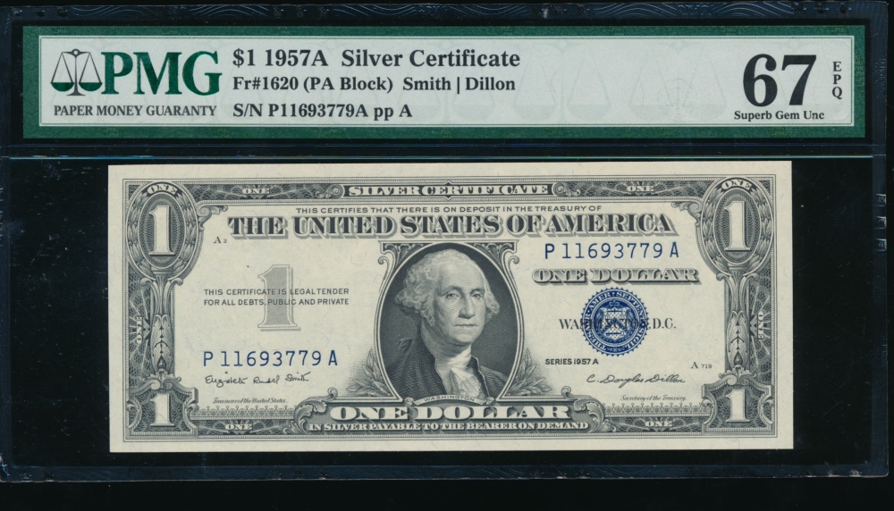 Fr. 1620 1957A $1  Silver Certificate PA block PMG 67EPQ P11693779A