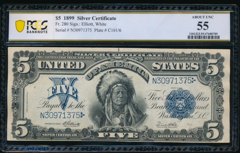 Fr. 280 1899 $5  Silver Certificate  PCGS 55 N30971375