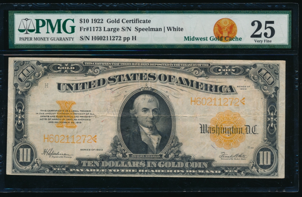 Fr. 1173 1922 $10  Gold Certificate  PMG 25 H60211272