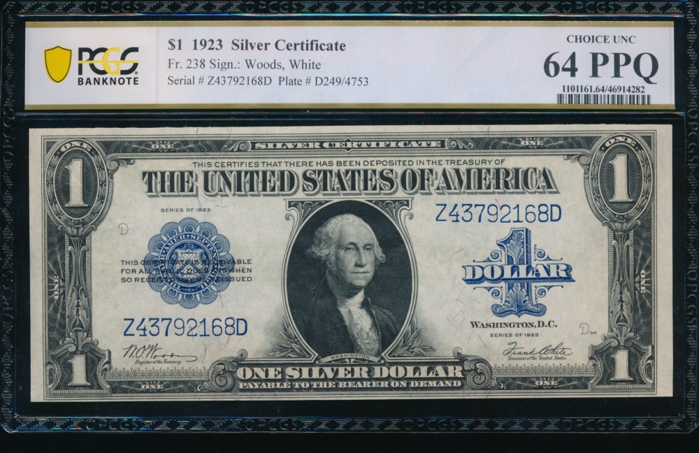 Fr. 238 1923 $1  Silver Certificate ZD block PCGS 64PPQ Z43792168D