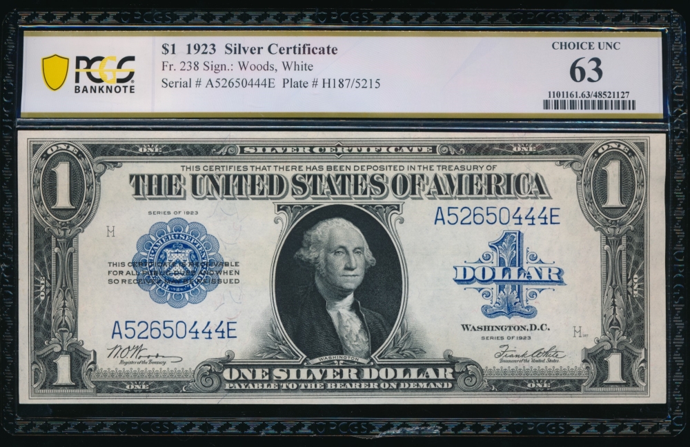 Fr. 238 1923 $1  Silver Certificate  PCGS 63 A52650444E