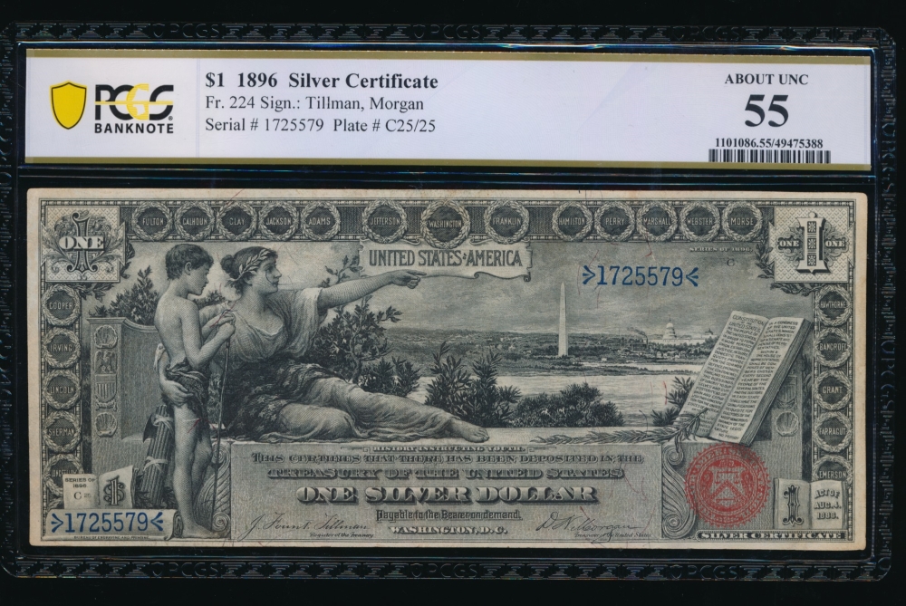 Fr. 224 1896 $1  Silver Certificate  PCGS 55 comment 1725579