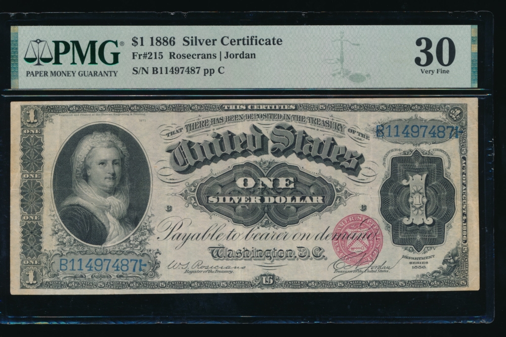 Fr. 215 1886 $1  Silver Certificate  PMG 30 B11497487