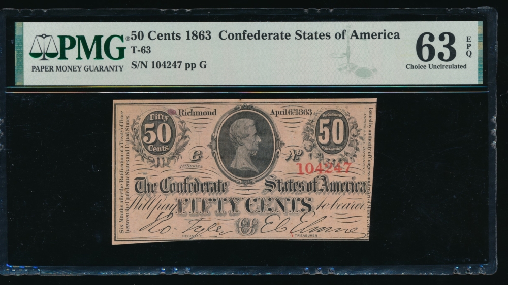 Fr. T-63 1863 $0.50  Confederate  PMG 63EPQ 104247