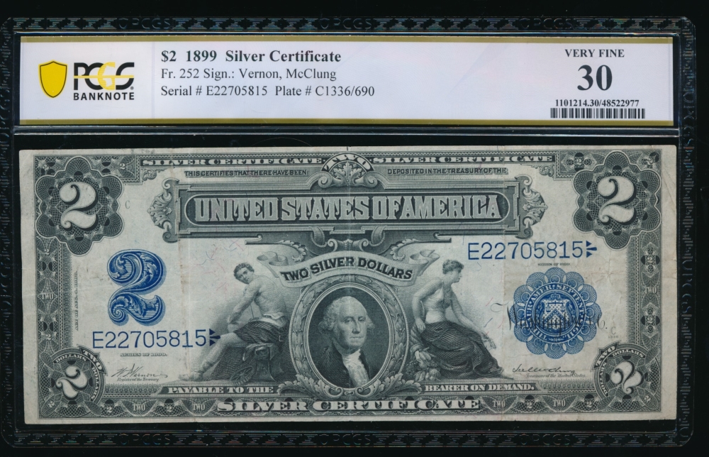 Fr. 252 1899 $2  Silver Certificate  PCGS 30 E22705815