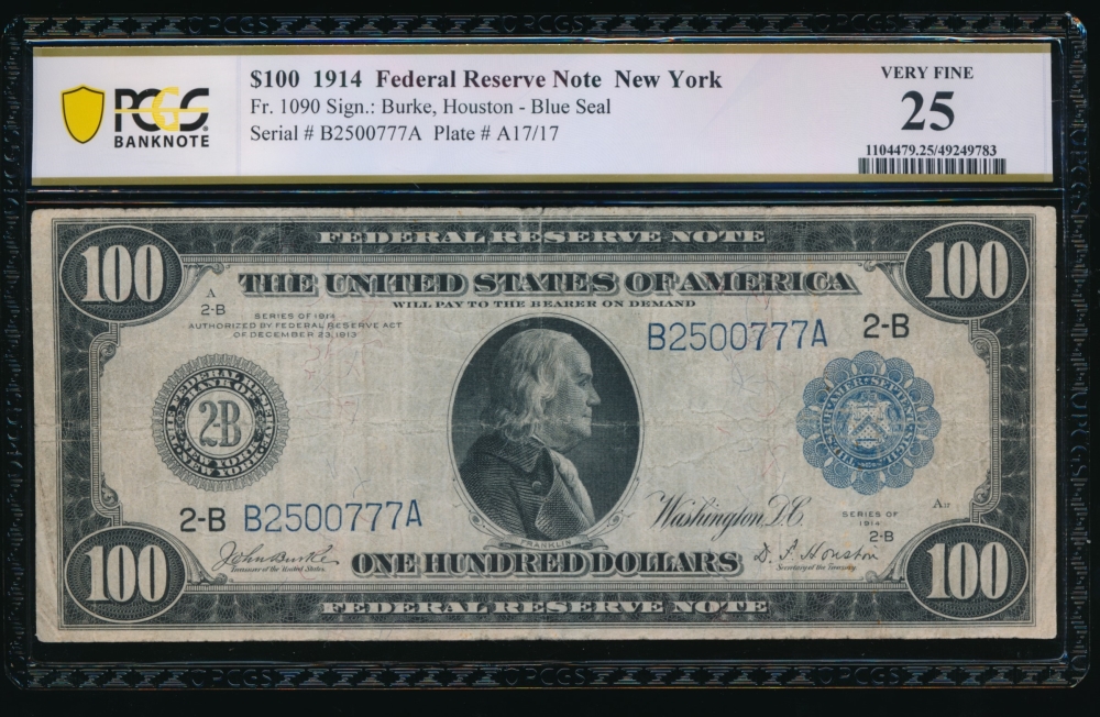 Fr. 1090 1914 $100  Federal Reserve Note  PCGS 25 comment B2500777A