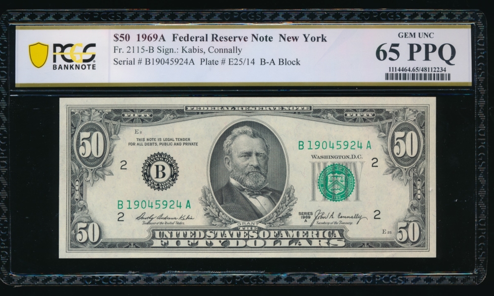 Fr. 2115-B 1969A $50  Federal Reserve Note New York PCGS 65PPQ B19045924A