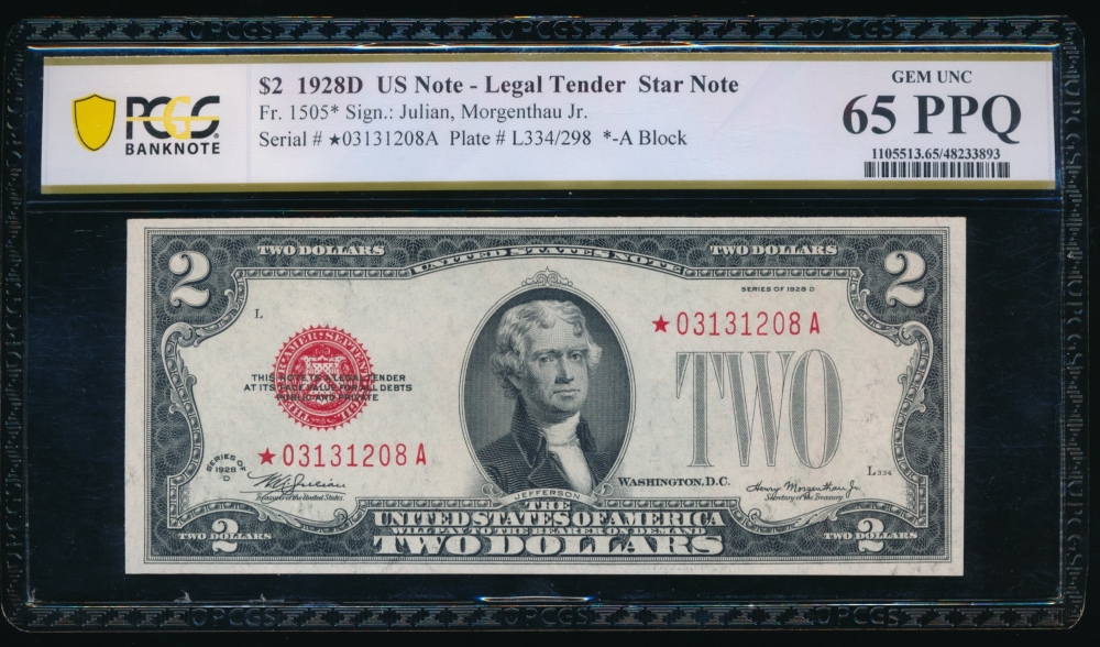 Fr. 1505 1928D $2  Legal Tender *A block PCGS 65PPQ *03131208A