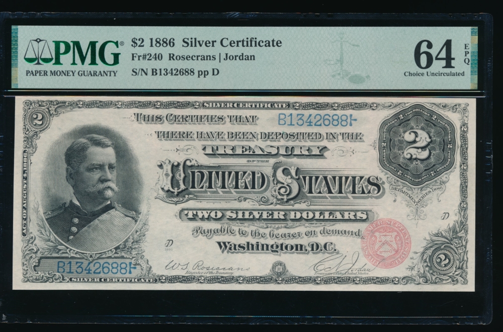 Fr. 240 1886 $2  Silver Certificate  PMG 64EPQ B1342688