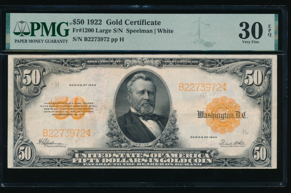Fr. 1200 1922 $50  Gold Certificate  PMG 30EPQ B2273972
