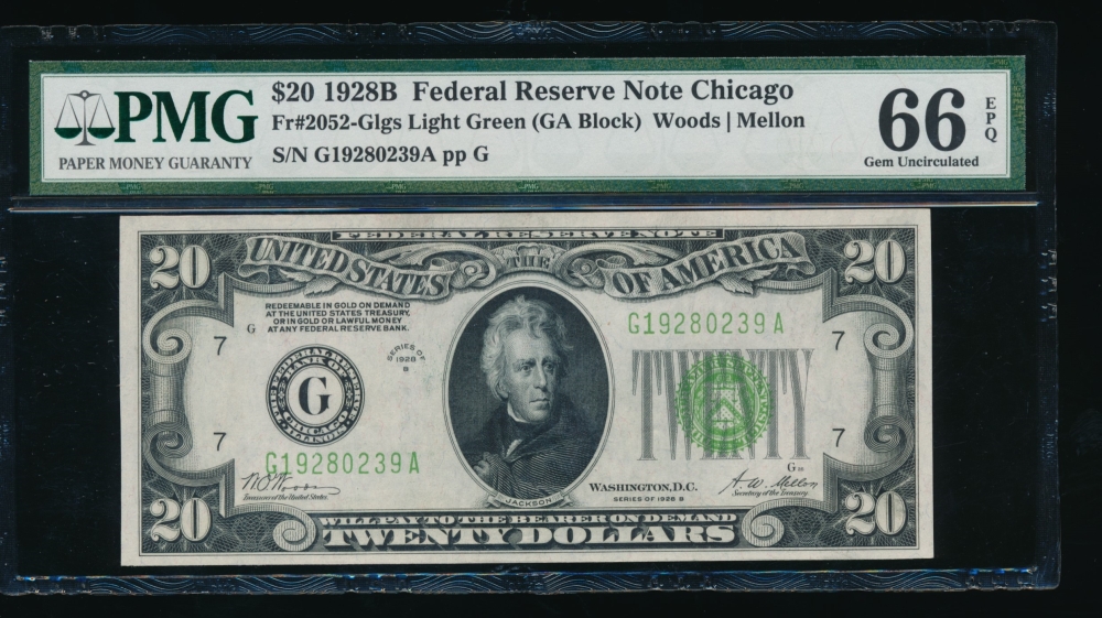 Fr. 2052-G 1928B $20  Federal Reserve Note Chicago LGS PMG 66EPQ G19280239A