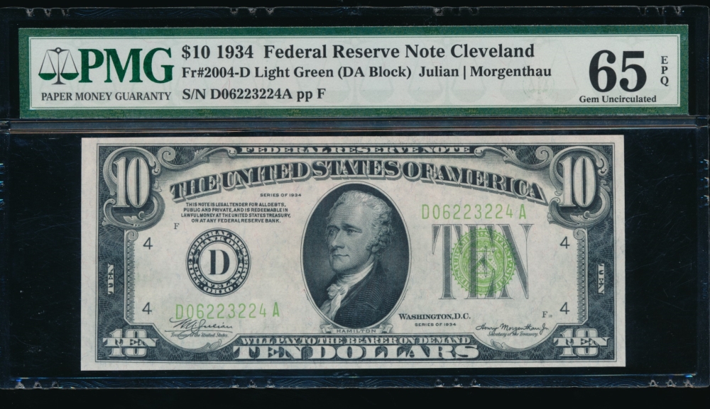 Fr. 2004-D 1934 $10  Federal Reserve Note Cleveland LGS PMG 65EPQ D06223224A