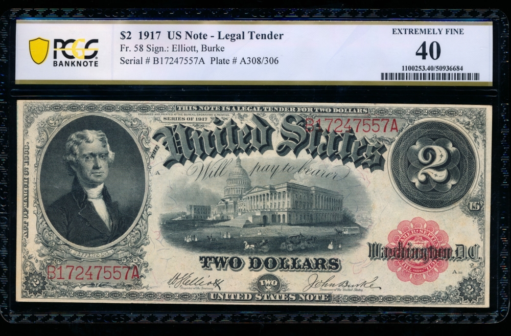 Fr. 58 1917 $2  Legal Tender  PCGS 40 B17257557A