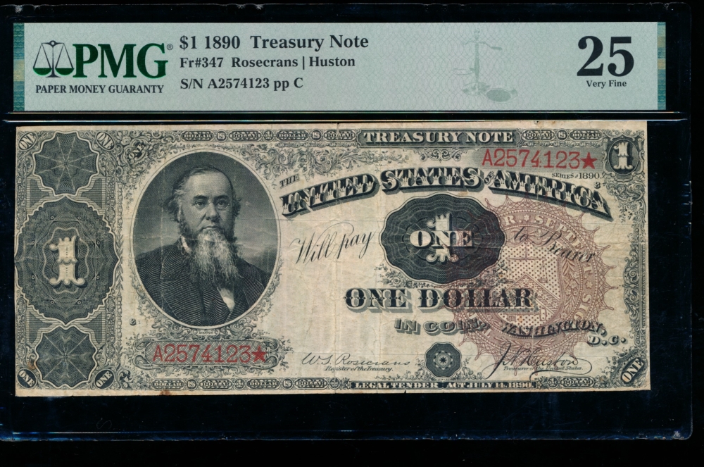 Fr. 347 1890 $1  Treasury Note  PMG 25 A2574123*