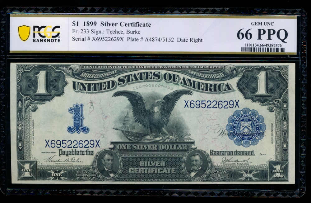 Fr. 233 1899 $1  Silver Certificate  PCGS 66PPQ X69522629X
