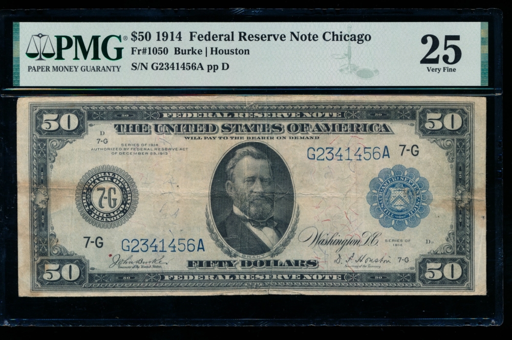 Fr. 1050 1914 $50  Federal Reserve Note Chicago PMG 25 comment G2341456A