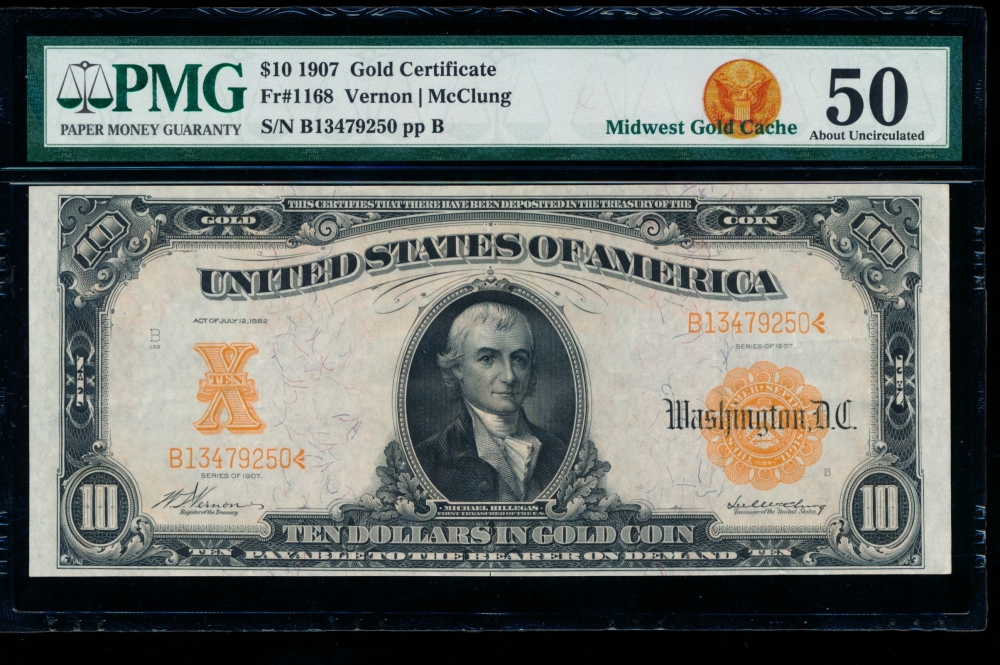Fr. 1168 1907 $10  Gold Certificate  PMG 50 B13479250