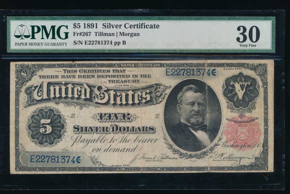 Fr. 267 1891 $5  Silver Certificate  PMG 30 E22781374