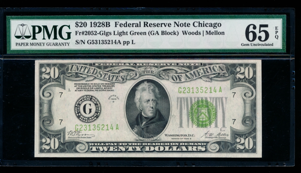 Fr. 2052-G 1928B $20  Federal Reserve Note Chicago LGS PMG 65EPQ G23135214A