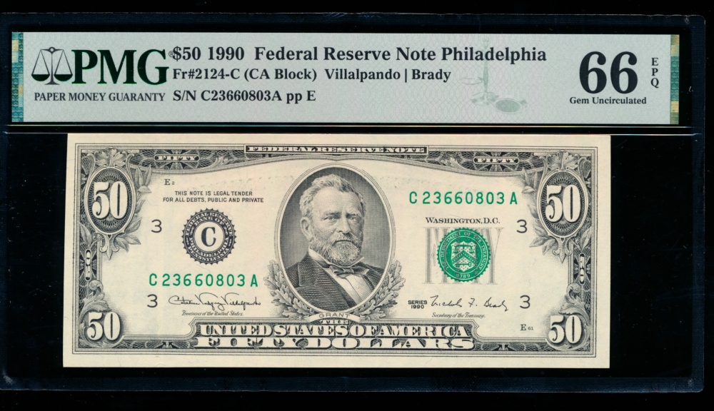 Fr. 2124-C 1990 $50  Federal Reserve Note Philadelphia PMG 66EPQ C23660803A