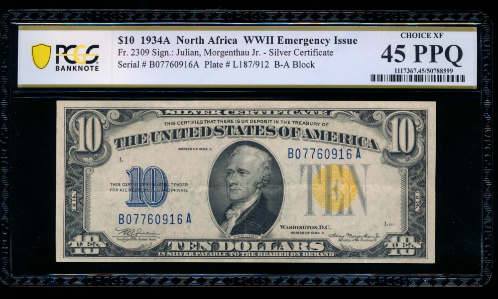 Fr. 2309 1934A $10  North Africa BA block PCGS 45PPQ B07760916A