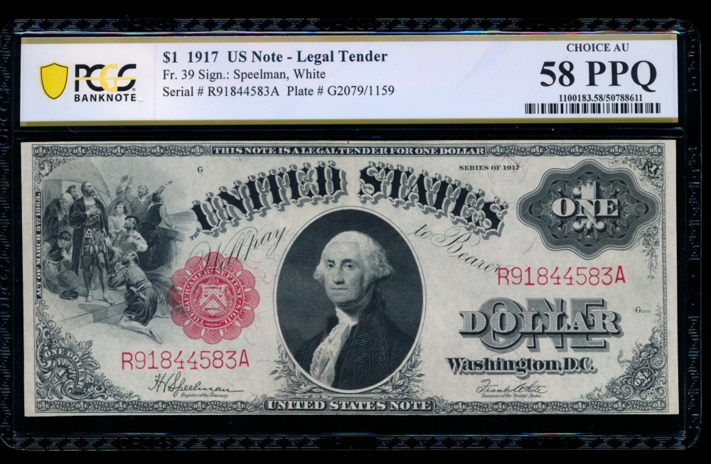 Fr. 39 1917 $1  Legal Tender  PCGS 58PPQ R91844583