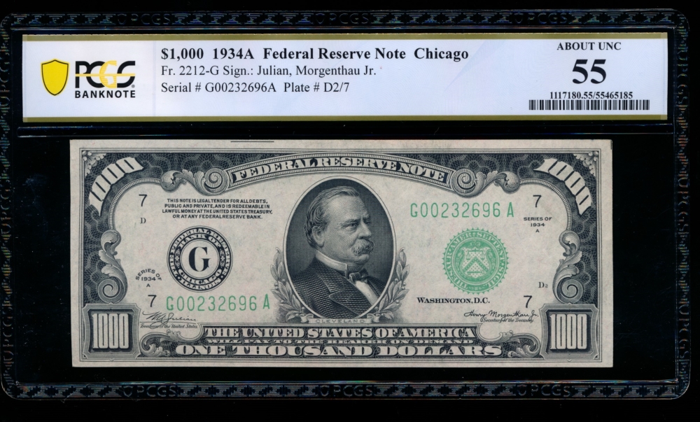 Fr. 2212-G 1934A $1,000  Federal Reserve Note Chicago PCGS 55 G00232696A