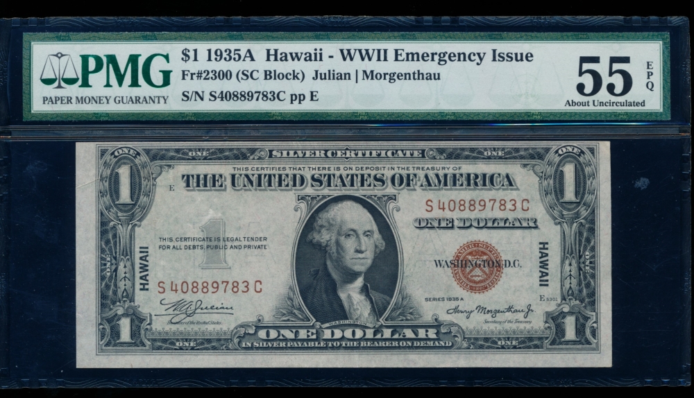 Fr. 2300 1935A $1  Hawaii SC block PMG 55EPQ S40889783C