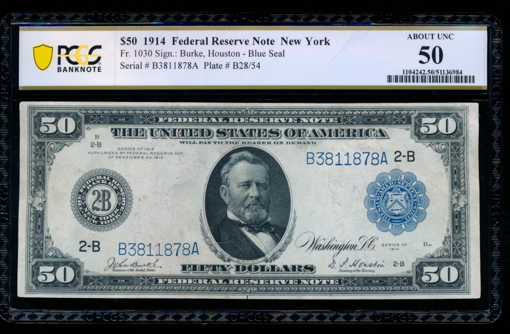 Fr. 1030 1914 $50  Federal Reserve Note New York PCGS 50 B3811878A