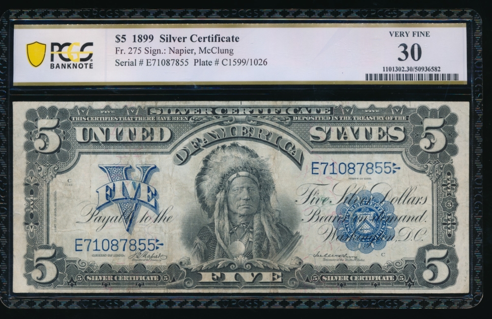 Fr. 275 1899 $5  Silver Certificate  PCGS 30 E71087855