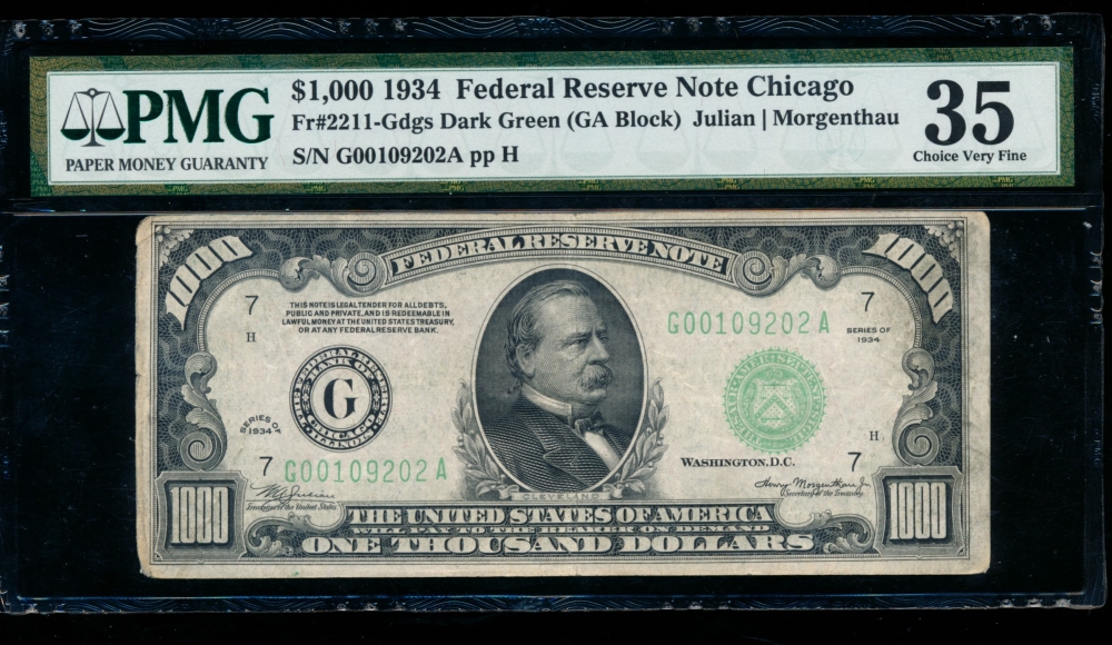 Fr. 2211-G 1934 $1,000  Federal Reserve Note Chicago PMG 35 comment G00109202A