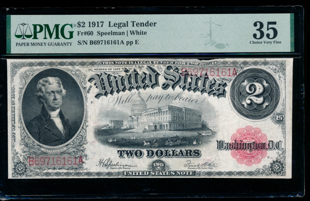 Fr. 60 1917 $2  Legal Tender  PMG 35 B69716161A