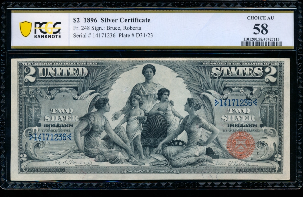Fr. 248 1896 $2  Silver Certificate  PCGS 58 14171236