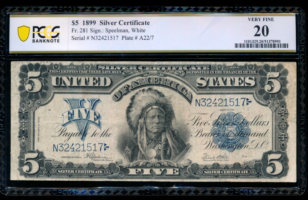 Fr. 281 1899 $5  Silver Certificate  PCGS 20 N32421517